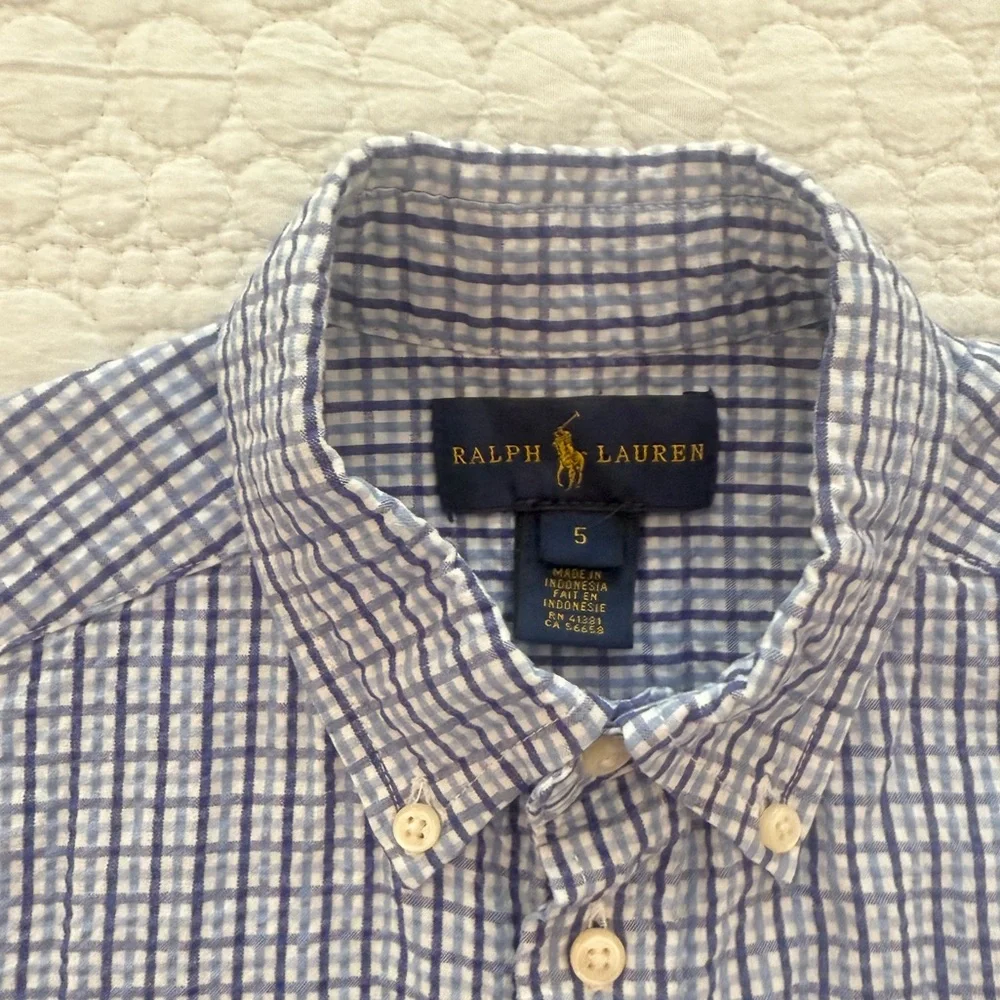 Ralph Lauren Long Sleeve Gingham Seersucker Shirt - size 5